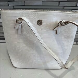 Anne Klein White Croc-Embossed Tote Bag